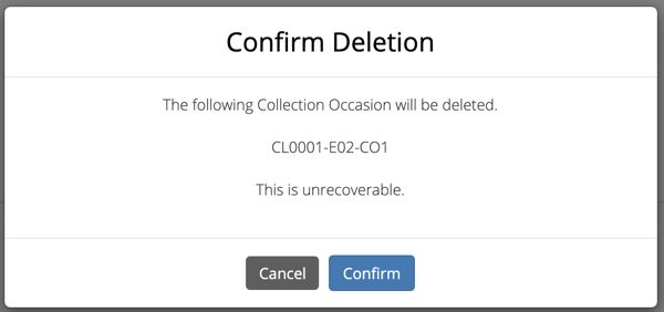 Client Collection Occasion Data Confirm Delete