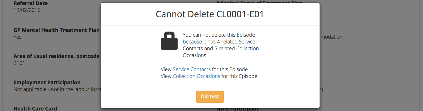 Client Episode Data Cannot Delete