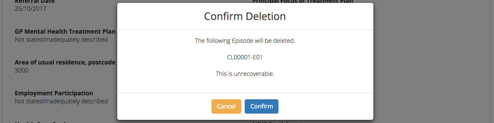 Client Episode Data Confirm Delete