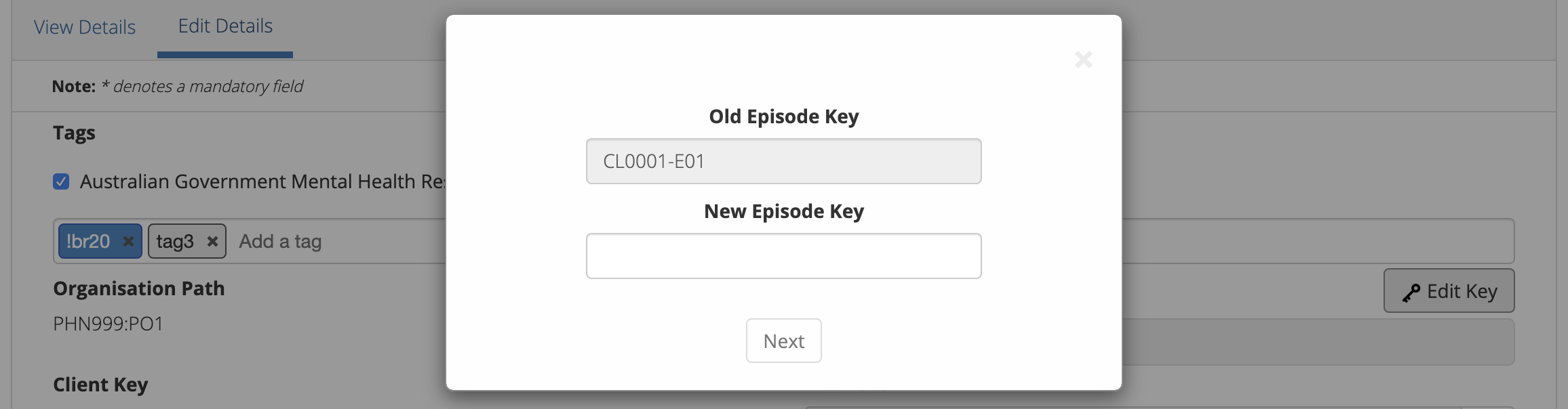 Episode Data Edit Episode Key