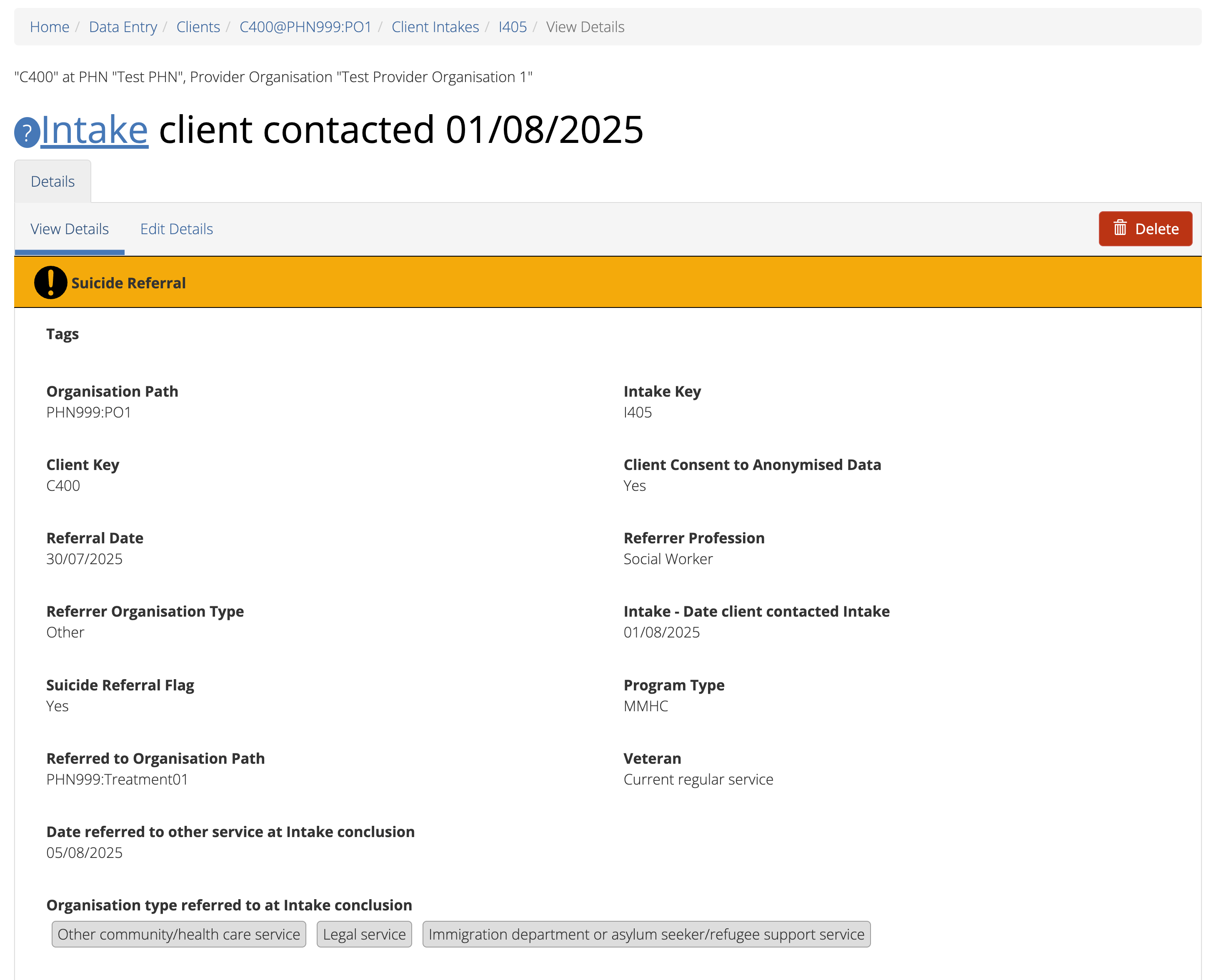 Client Intakes Details View
