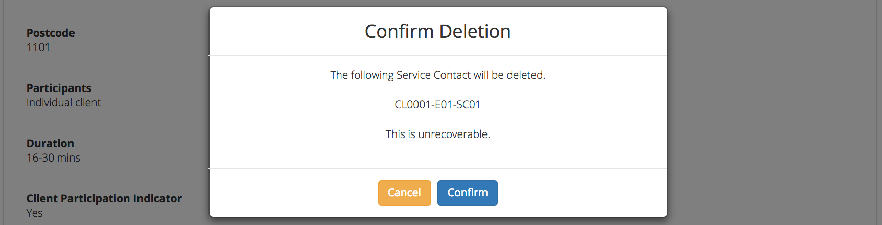 Client Service Contact Data Confirm Delete