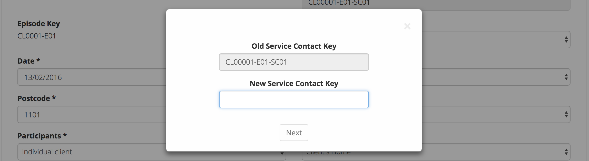 Client Data Edit Service Contact Key