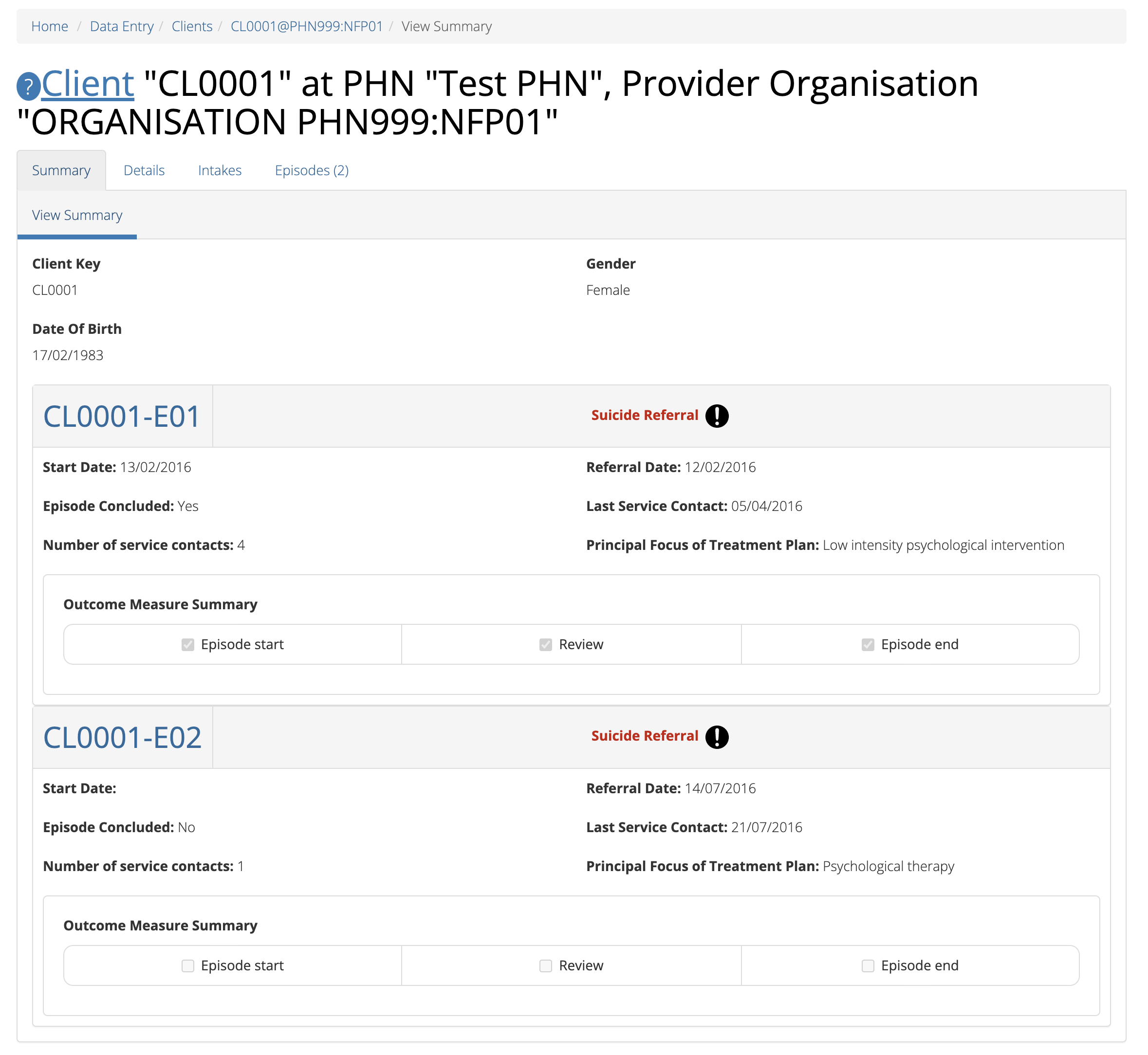 Client Data Summary View