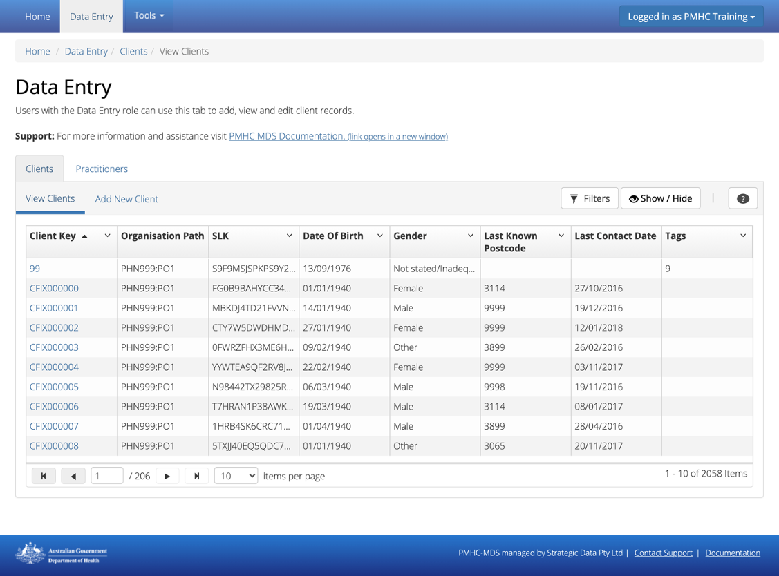 Data Entry tab View