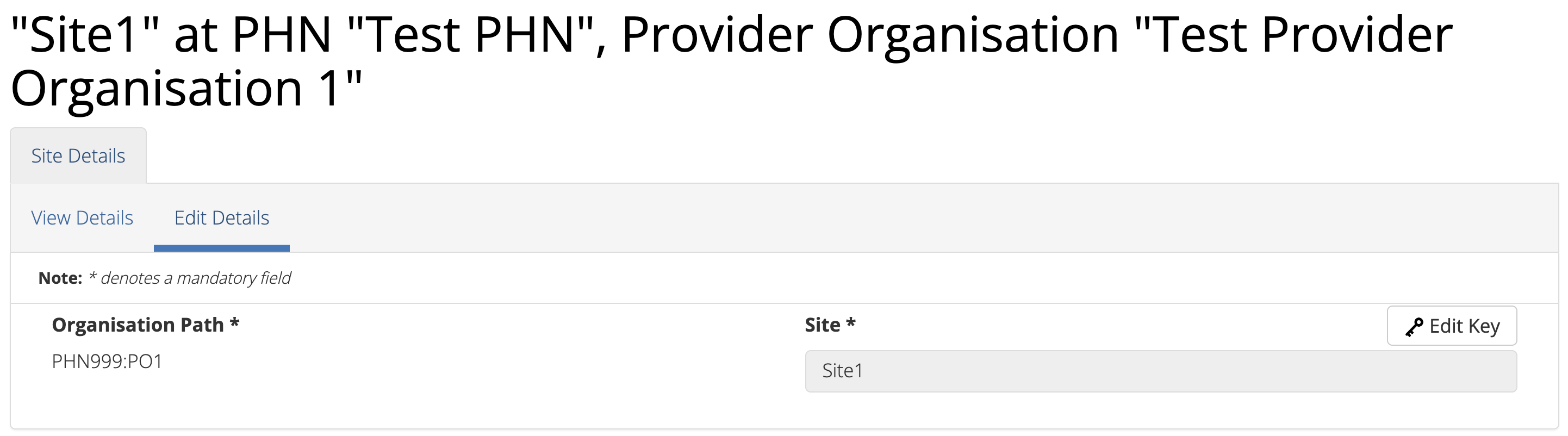 PMHC MDS Provider Organisation Edit Sites
