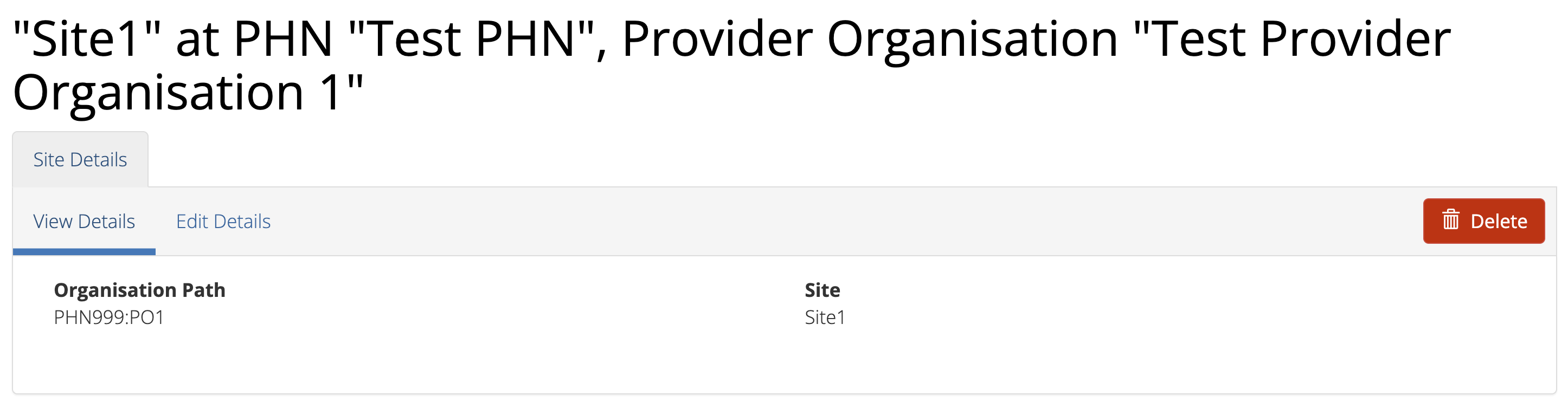 PMHC MDS Provider Organisation View Sites