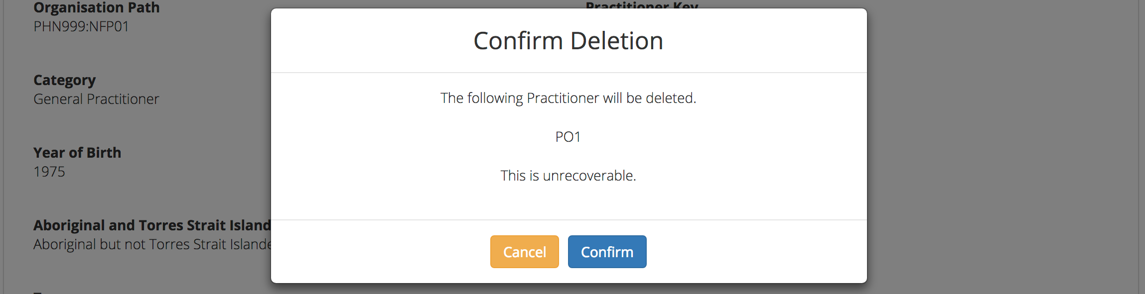 Practitioner Data Confirm Delete