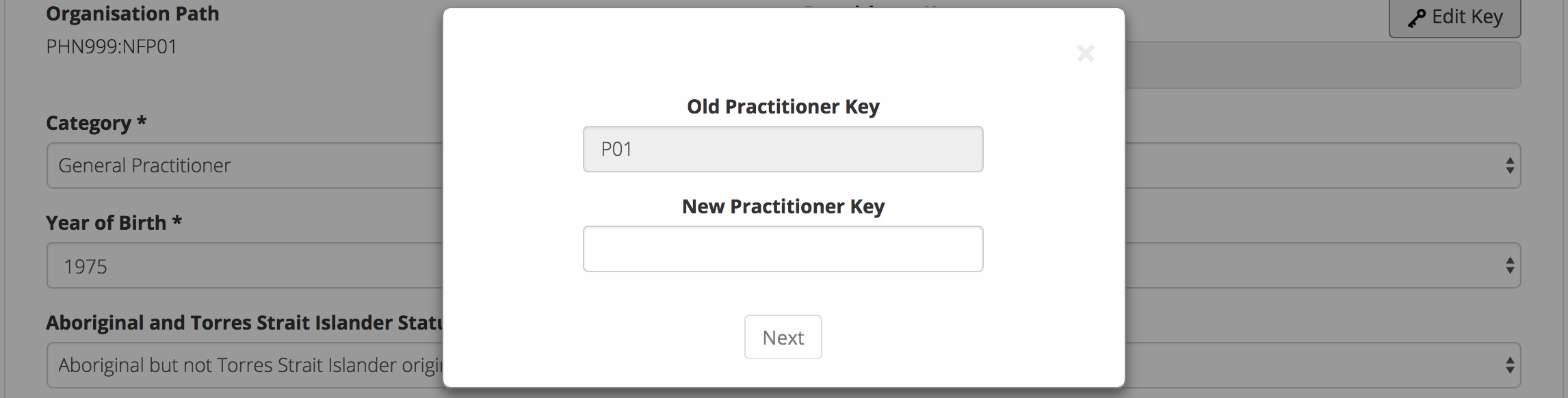 Practitioner Data Edit Practitioner Key