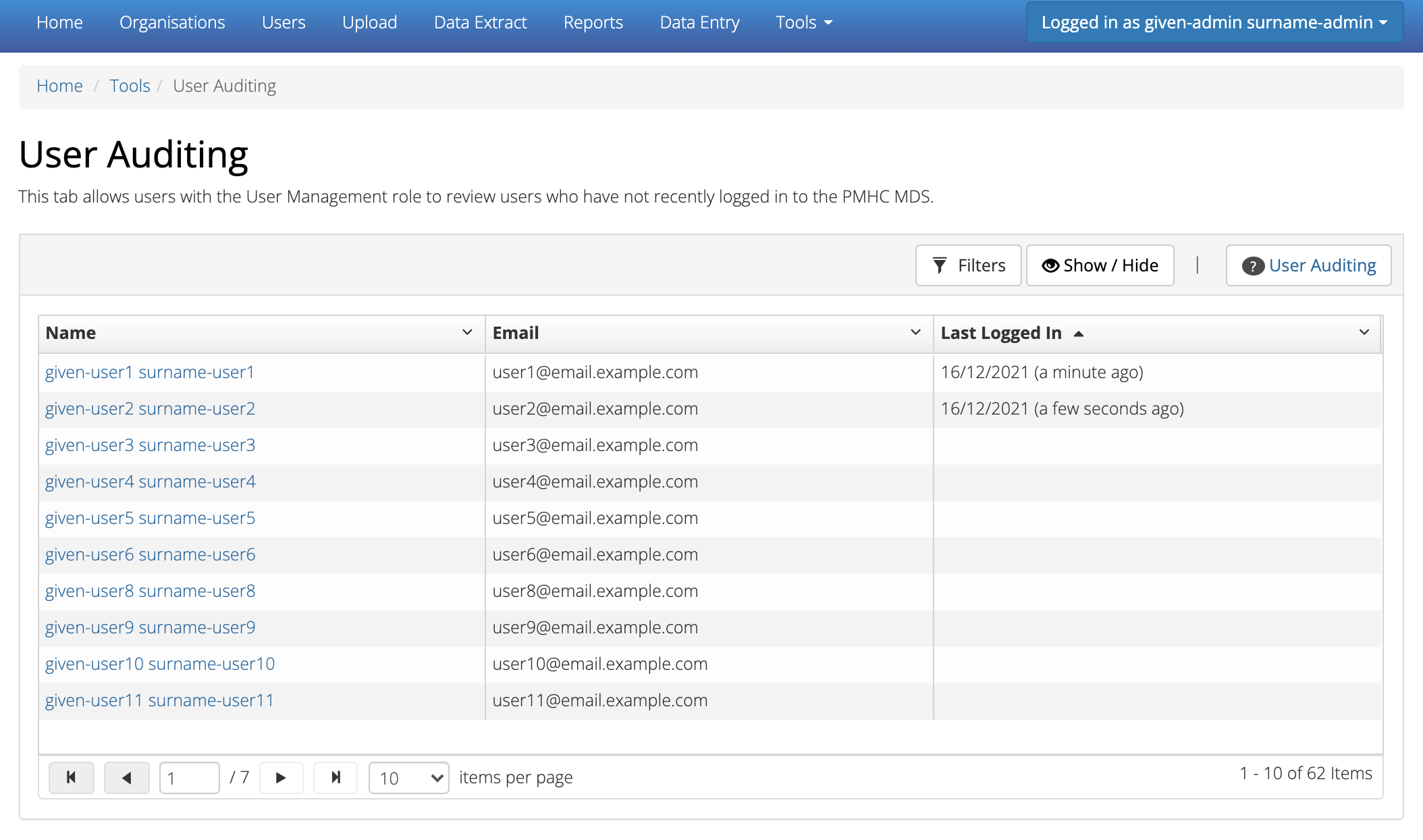 User Auditing table