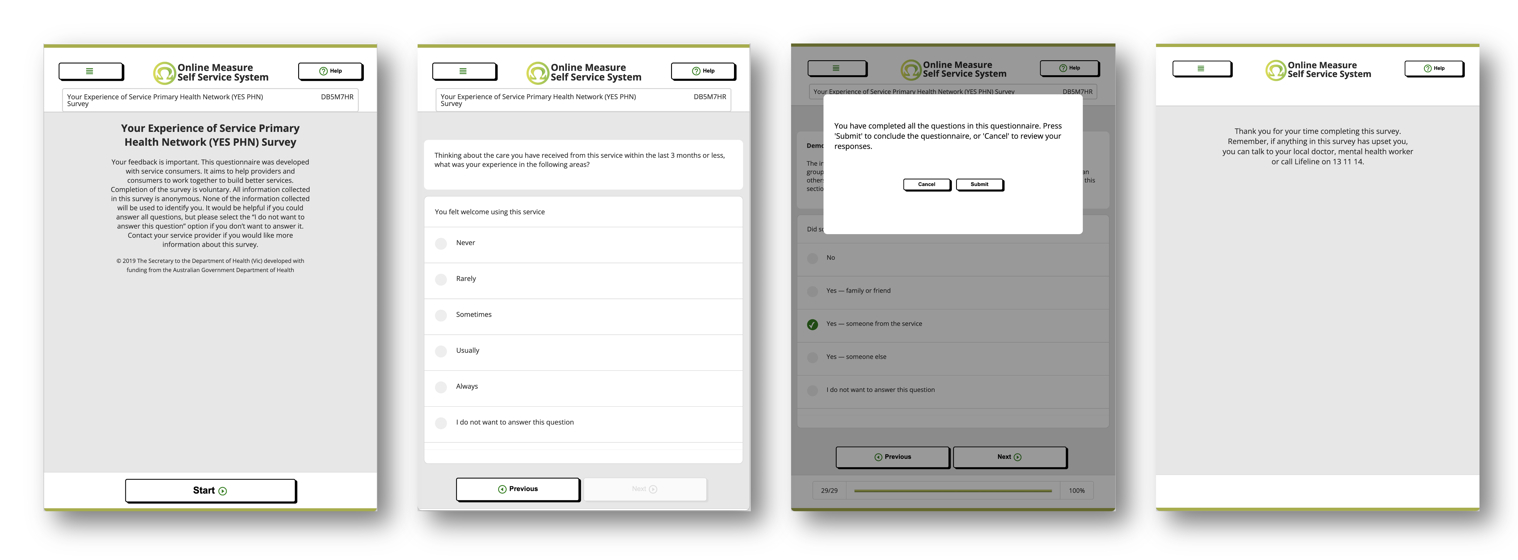 Example Client YES-PHN Survey OMSSS screen