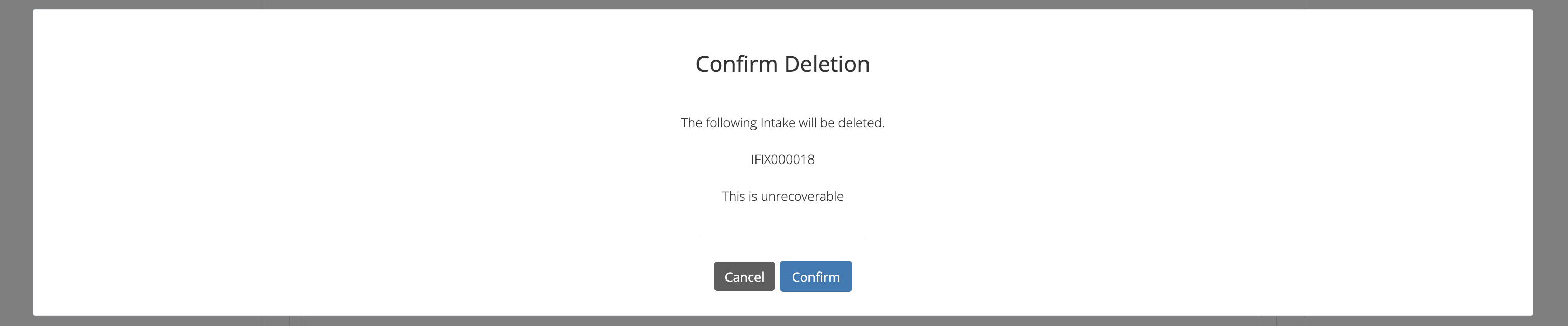 Client Intake Data Confirm Delete